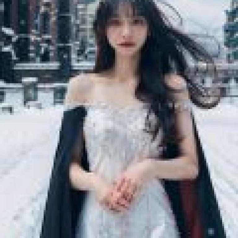 冰雪幻境中的雪花，一位穿著冬裝的女孩戴著耳環。