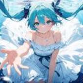 初音未來，水中的藍髮少女。