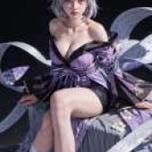 陰陽師陰陽師伊綱天馬覺醒，平台上穿著紫色洋裝的模特兒。