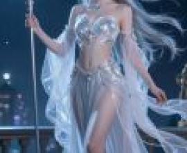 Goddess s Grace，An angel woman with a blue gem in her hand and a crown on her head.