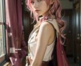 手機桌布，雷光，Final Fantasy XIII，寫實，一個穿著粉紅色衣服的女孩坐在窗戶旁邊。
