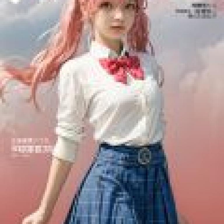 Tamamo JK Fate Extella，Anime girl with pink hair and blue skirt in Teen Ploc Magazine.