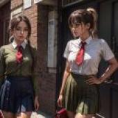 紅帶校服姊妹 - 免費桌布下載