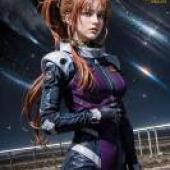 手機桌布，瑪莉妲·庫魯斯 Marida Cruz，獨角獸鋼彈，寫實，身穿藍紫色衣服、紅色頭髮的女孩的動漫圖片。