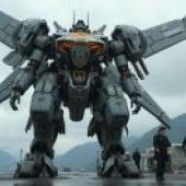 逼真的機器人，一個人正在看著機器人。