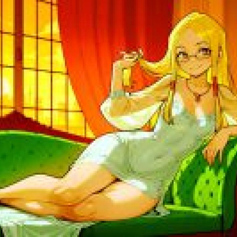 一位穿著白裙的女孩在沙發上擺姿勢拍照，她似乎隱藏著一個秘密。