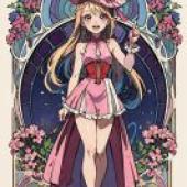 saint flying feather butterfly angel Pretty Cure，A girl in pink with a crown on her head.