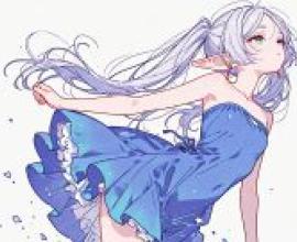 frieren s dream，A blue dress with long hair.