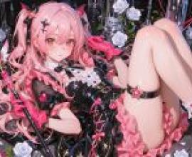 魔法少女花朵，動漫粉紅女孩趴在地上，四肢伸展。