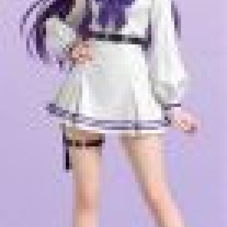 multicolor，A purple haired doll in white.