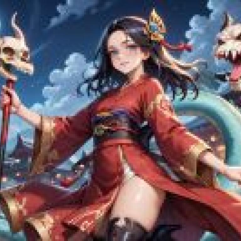 dragon girl，一個長著犄角、手持骷髏的巫師。