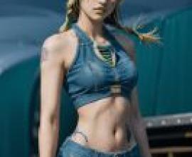 空條徐倫，JOJO的奇妙冒險，一個穿著藍色牛仔短褲的女孩。