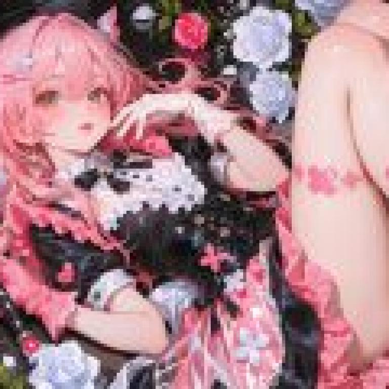 Magical Girl Flower，A girl with pink hair laying on the floor.