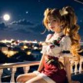Computer desktop， live anime， Taoyuan love， love elf， beautiful girl night balcony