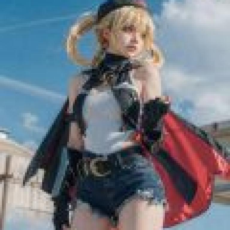 jahoda Genshin Impact，Girl with blonde hair and red cape.