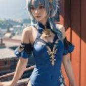 甘宇，《原神》，一個頭上長角的藍色女孩。