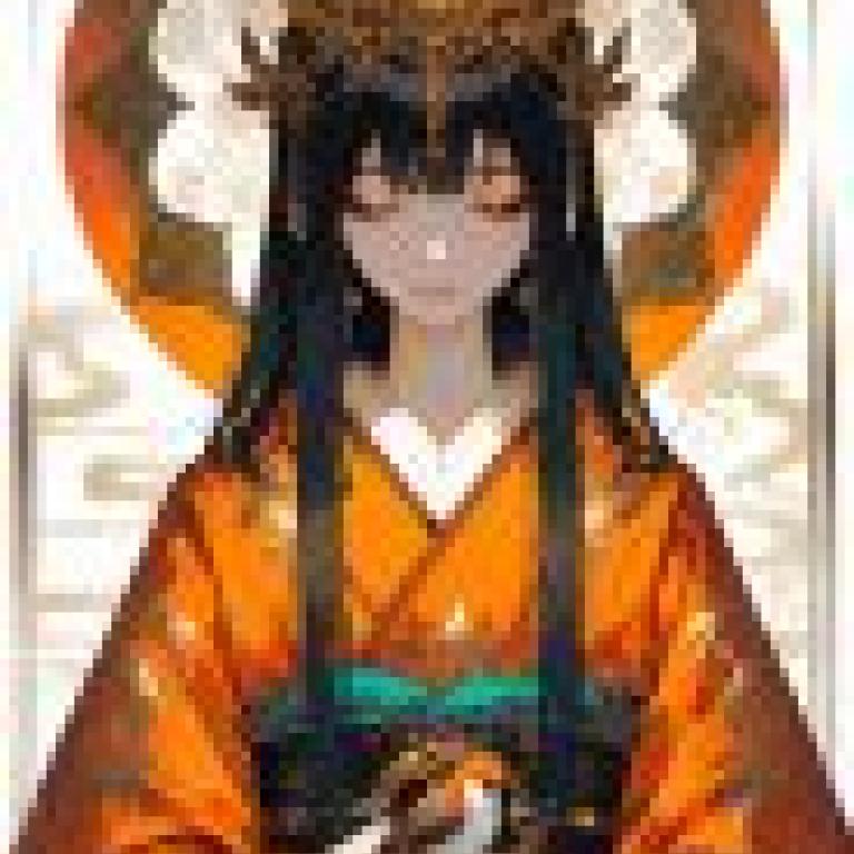 Japanese kimono clad beauties，An anime girl wears a golden crown.