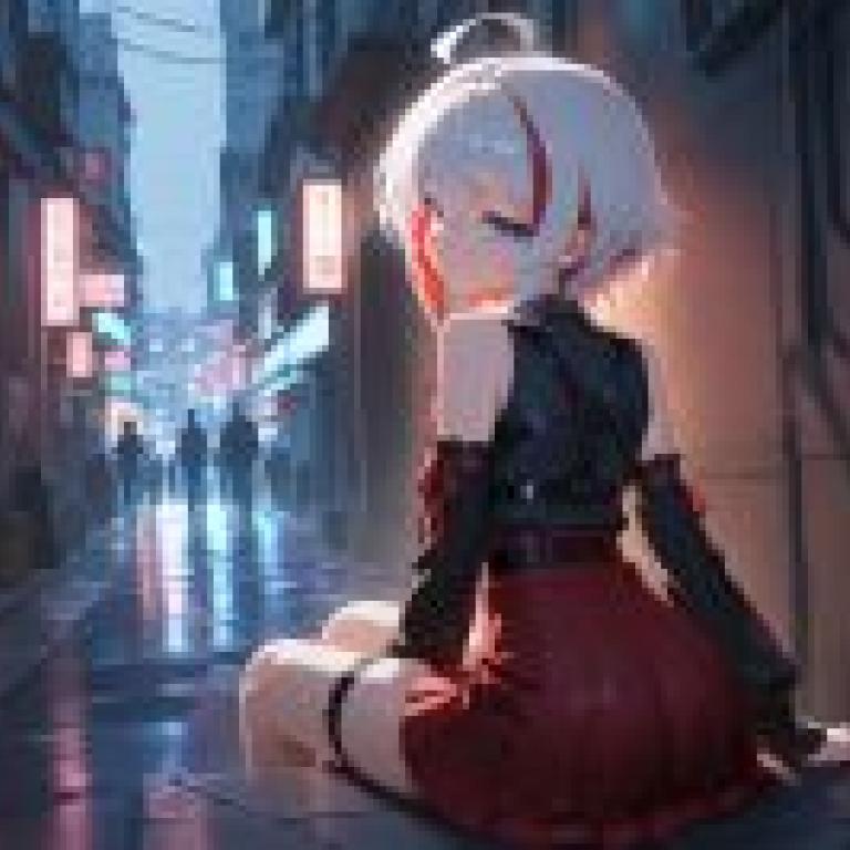 白星公主內利多，一位身穿紅黑服裝的女子夜晚坐在戶外。