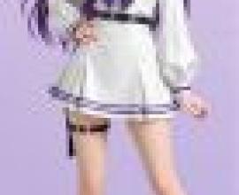 multicolor，A purple haired doll in white.