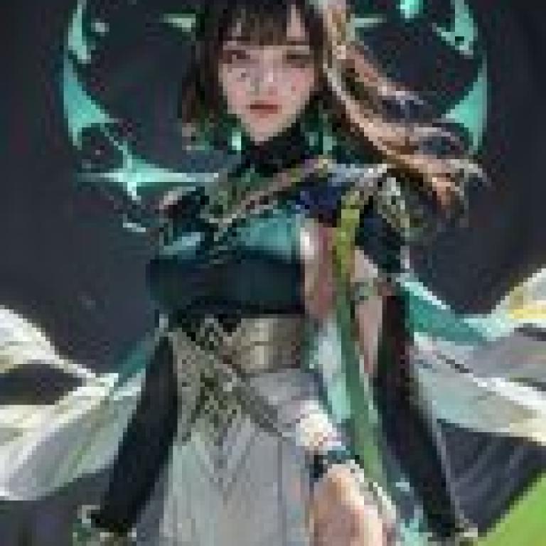 Nefer Genshin Impact，Female anime character in black and green dress.