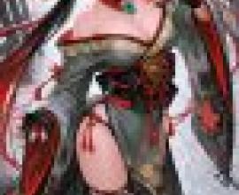 girls，Anime girl in red and black cat ears.