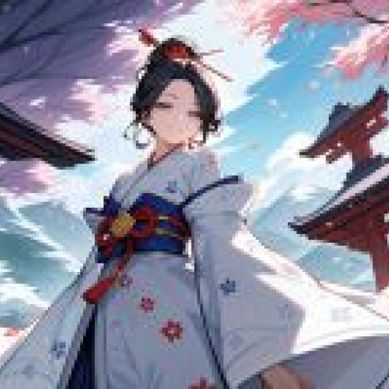 神宮巫女，一名日本女孩站在自家門前。