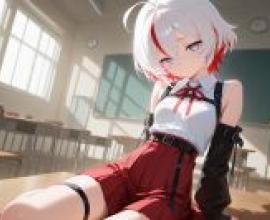 Princess White Star Nelido，A girl with red shorts and white hair.