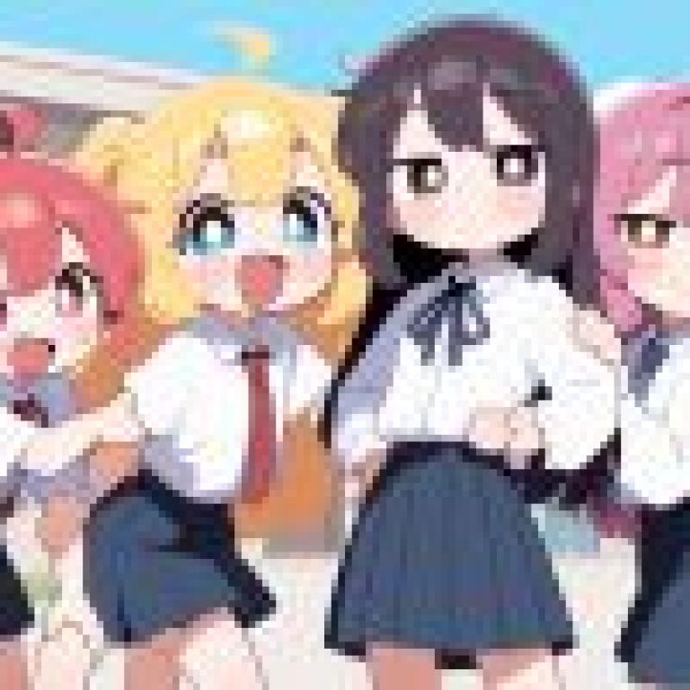 YuruYuri，四個女孩站在學校操場上。