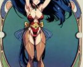 Hishizaki Shaia Voltage Fighter，身穿比基尼的藍髮女子，盤起頭髮。