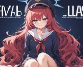 Natsume Iroha Blue archive，紅頭髮的女孩坐在地上。