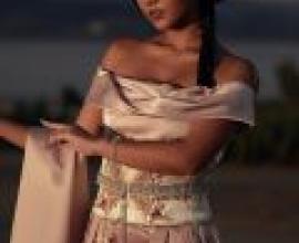 Exotic，A woman in a pink dress holding a cloth.