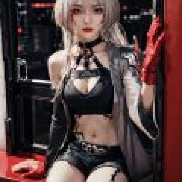 Acheron， Honkai Star Rail，Girl with red gloves and dark outfit sitting in window.