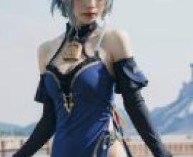 雁生，原神，身穿藍色襯衫，繫著紅色圍巾。