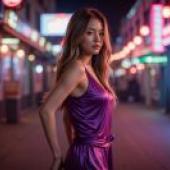 Streets that do not existPurple dress on the street at night.