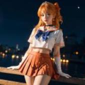 Live version， beautiful girl warrior， sailor Venus， Ai Nakano， beautiful tablecloth， anime tablecloth， city night posture