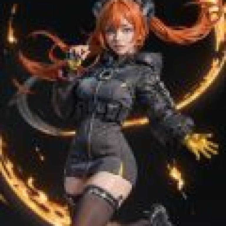 Orphie Magnusson Zenless Zone Zero，A woman with orange hair and an anime style is wearing black clothes.