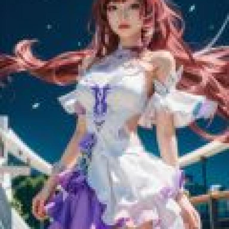 Cyrene honkai star rail，A woman with red hair and purple skirt.