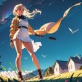 「奇幻鳥語免費桌布」：Artgerm創意，掃帚女仙，頭上鳥語幻想。