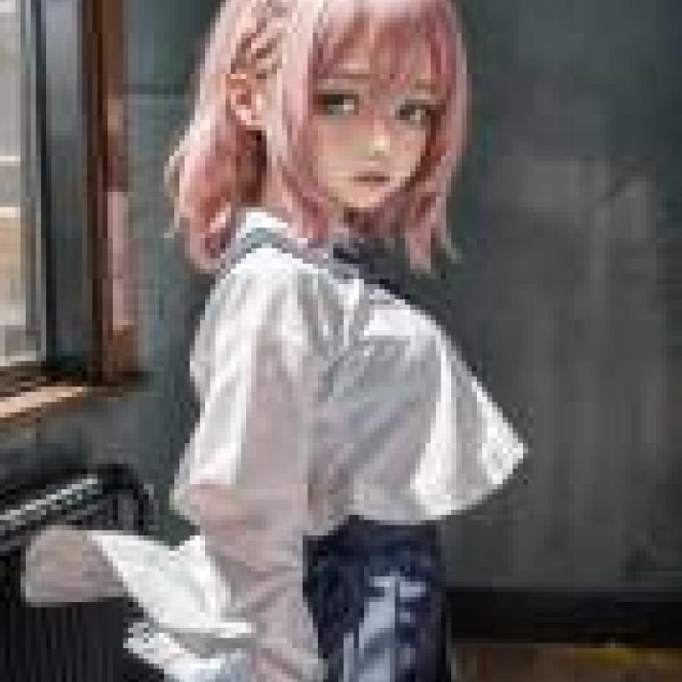 手機桌布，陸奥 こまろ，生徒会にも穴はある，寫實，身穿粉紅色頭髮、藍色領校服的動漫女孩。