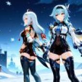 eula shenhe genshin impact，Two women characters from video game.