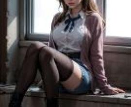 Fujino Mitsuki Zombie no Afureta Sekai de Ore dake ga Osowarenai 一個女人坐在窗台上。