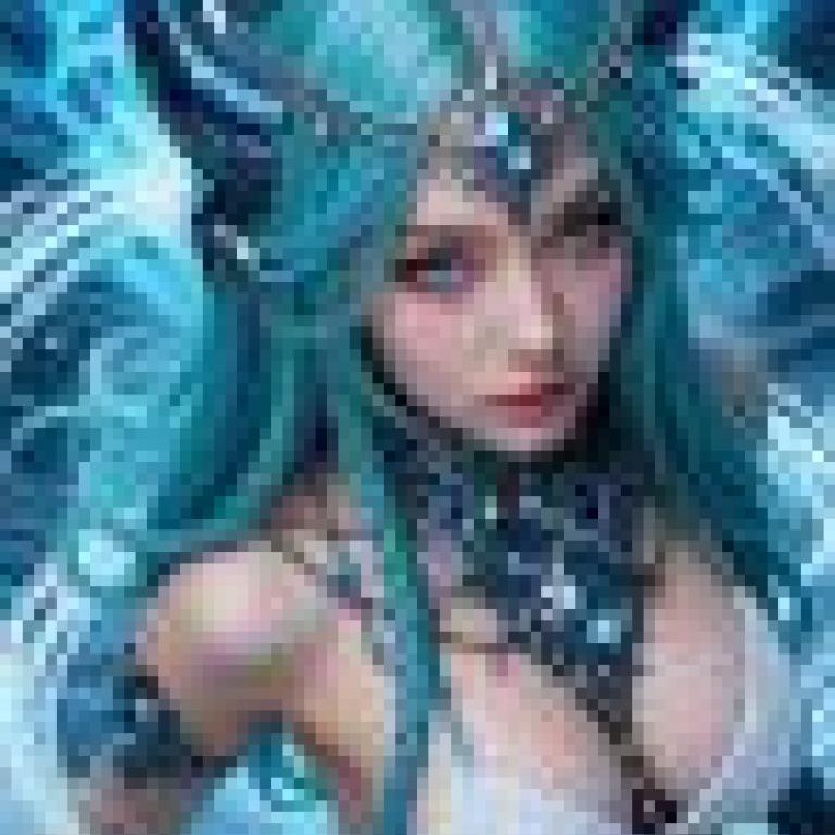 戰鬥少女3，一個長著角、戴著項鍊的藍色女人。