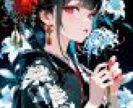 女孩們，一位女士手捧兩朵花。