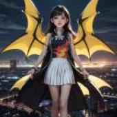 Ooba Juri Magia Record Quebick，A girl in a winged costume with a red dragon on her chest.