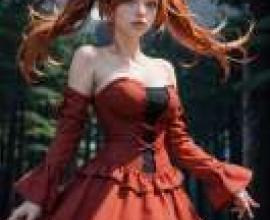 娜塔莉，史詩戰鬥幻想，一個紅髮女孩站在森林前。