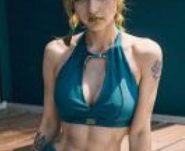 空條徐倫，JOJO的奇妙冒險，一個有著黃色頭髮的女孩坐在地上。