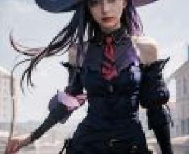 Sienna Merdein Senya，一位身穿黑色套裝、戴著紫色帽子、繫著紅色領帶的女孩。