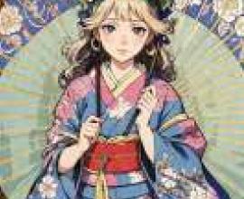 oil paper umbrella，A cartoon of anime girl.