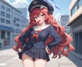 Natsume Iroha Blue archive，身穿藍色制服的紅髮少女。