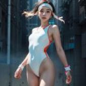 城市游泳，身穿緊身衣的女子。